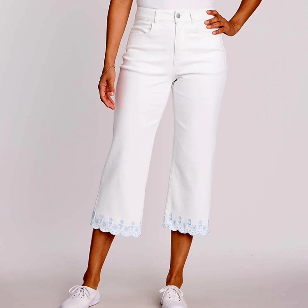 NEW DenimEase White Frayed Hem Crop Ankle Jeans Stretch 12P 14P